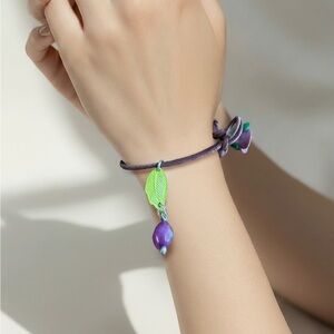 Purple and Green Leaf Charm Bracelet